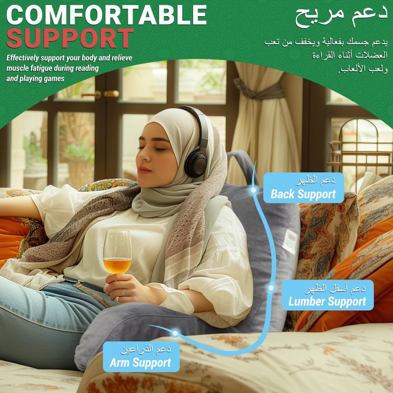 Arabest Reading Pillow, Backrest Pillow for Bed，Reading Pillows for Sitting in Bed Adult, Back Support Pillow with Arms，Sit Up Pillow for Bed, Use as Bedrest Relief from GERD Heartburn - Image 2
